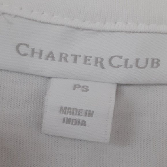 Charter Club Split Neck Bright White 100% Supima Cotton Top Roll Tab - Picture 9 of 10